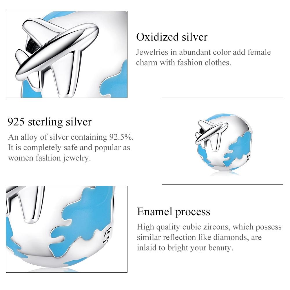 925 Sterling Silver World Travel Beads For Bracelet / Necklace