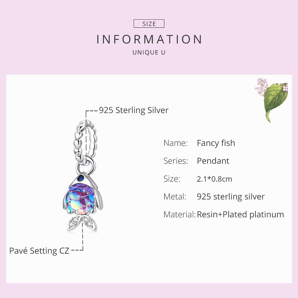 925 Sterling Silver Fantasy Fish Pendant For Diy Bracelets & Necklaces