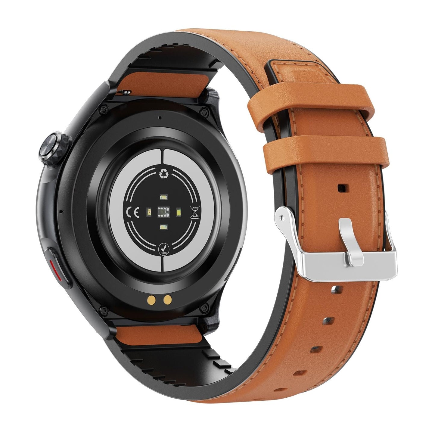 Smart Round Screen Watch With Bt Call And Health Tracking - Leather - Silicone Black