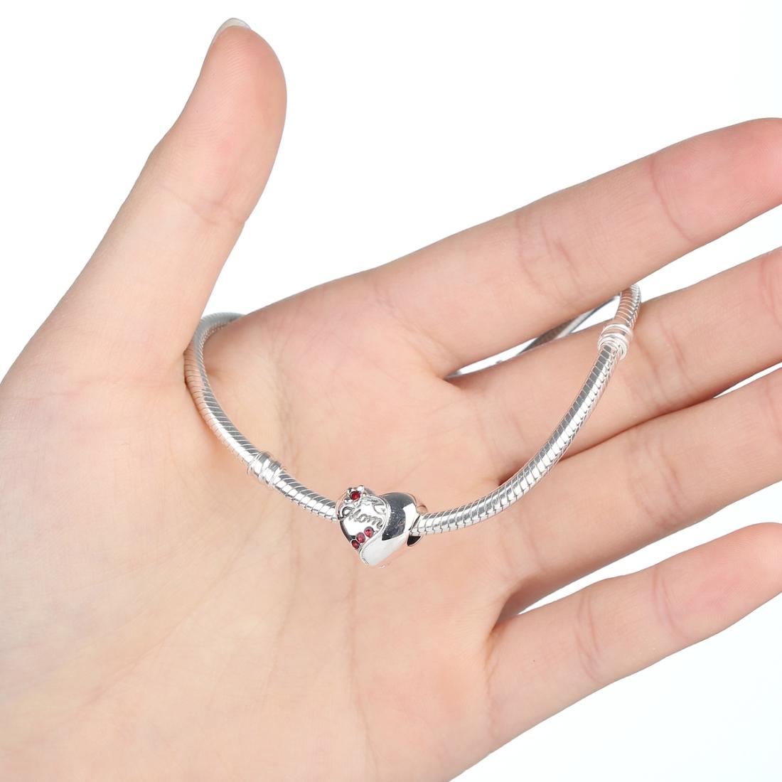 925 Sterling Silver Mom Heart Pendant For Diy Bracelet Or Necklace