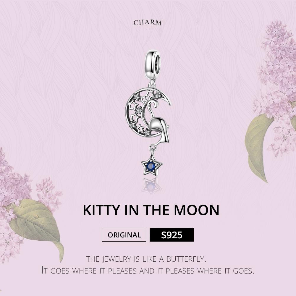 925 Sterling Silver Moon Cat Pendant For Bracelet Or Necklace