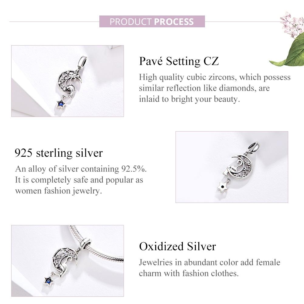 925 Sterling Silver Moon Cat Pendant For Bracelet Or Necklace