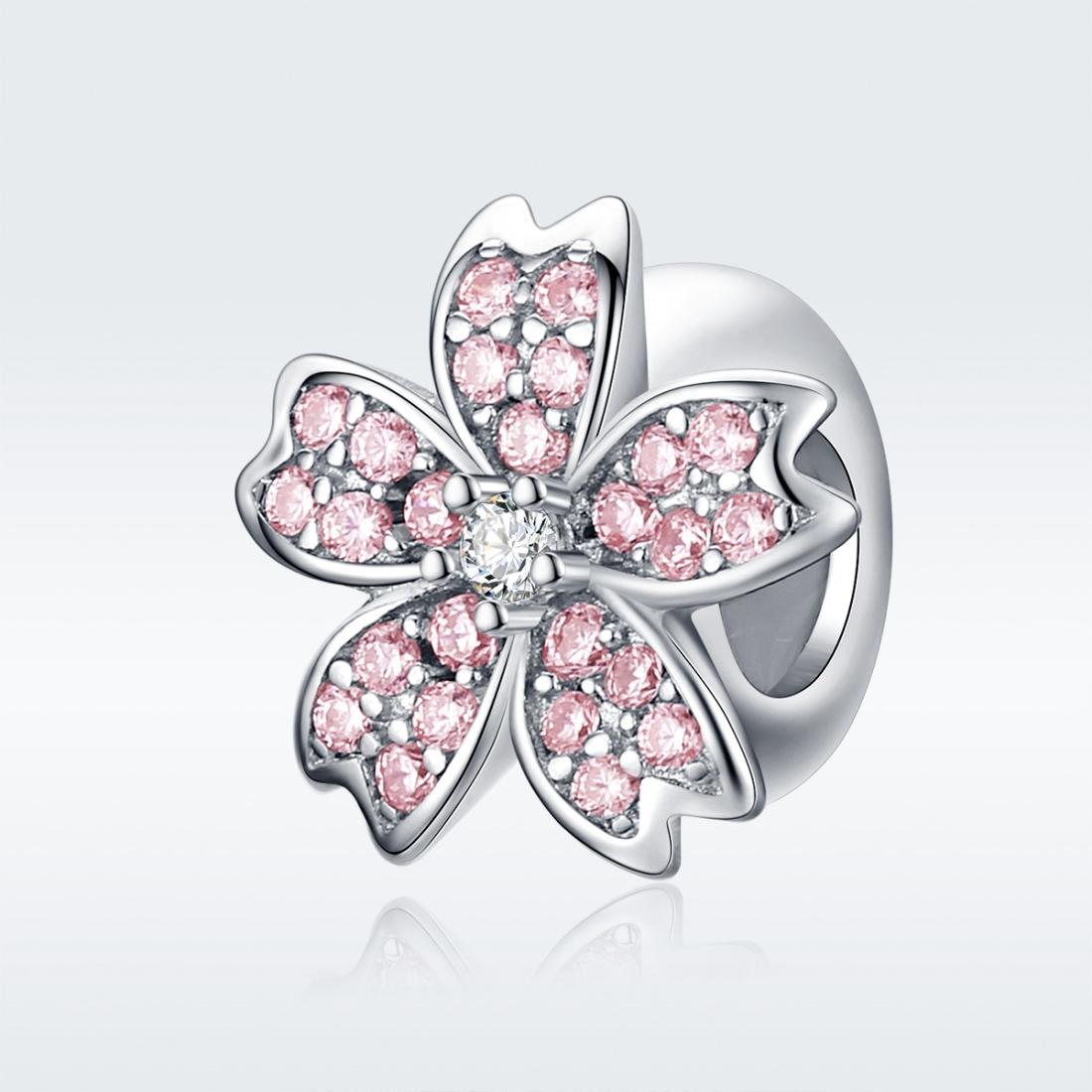 925 Sterling Silver Platinum Plated Pink Flower Beads For Diy Bracelets