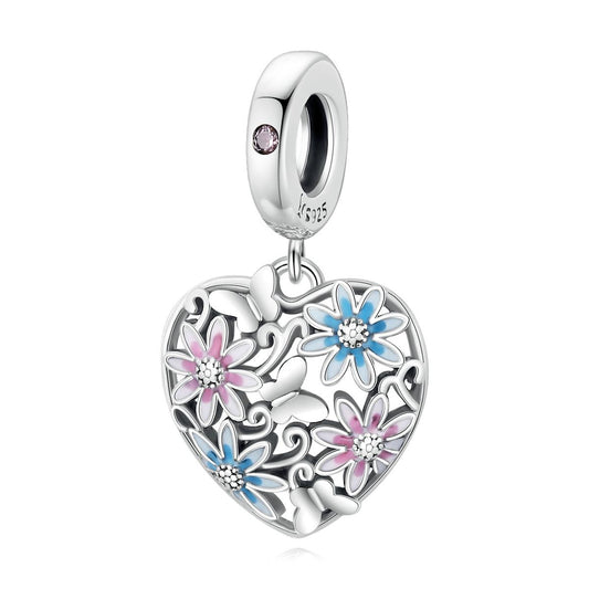 925 Sterling Silver Secret Garden Heart Pendant For Diy Bracelets & Necklaces