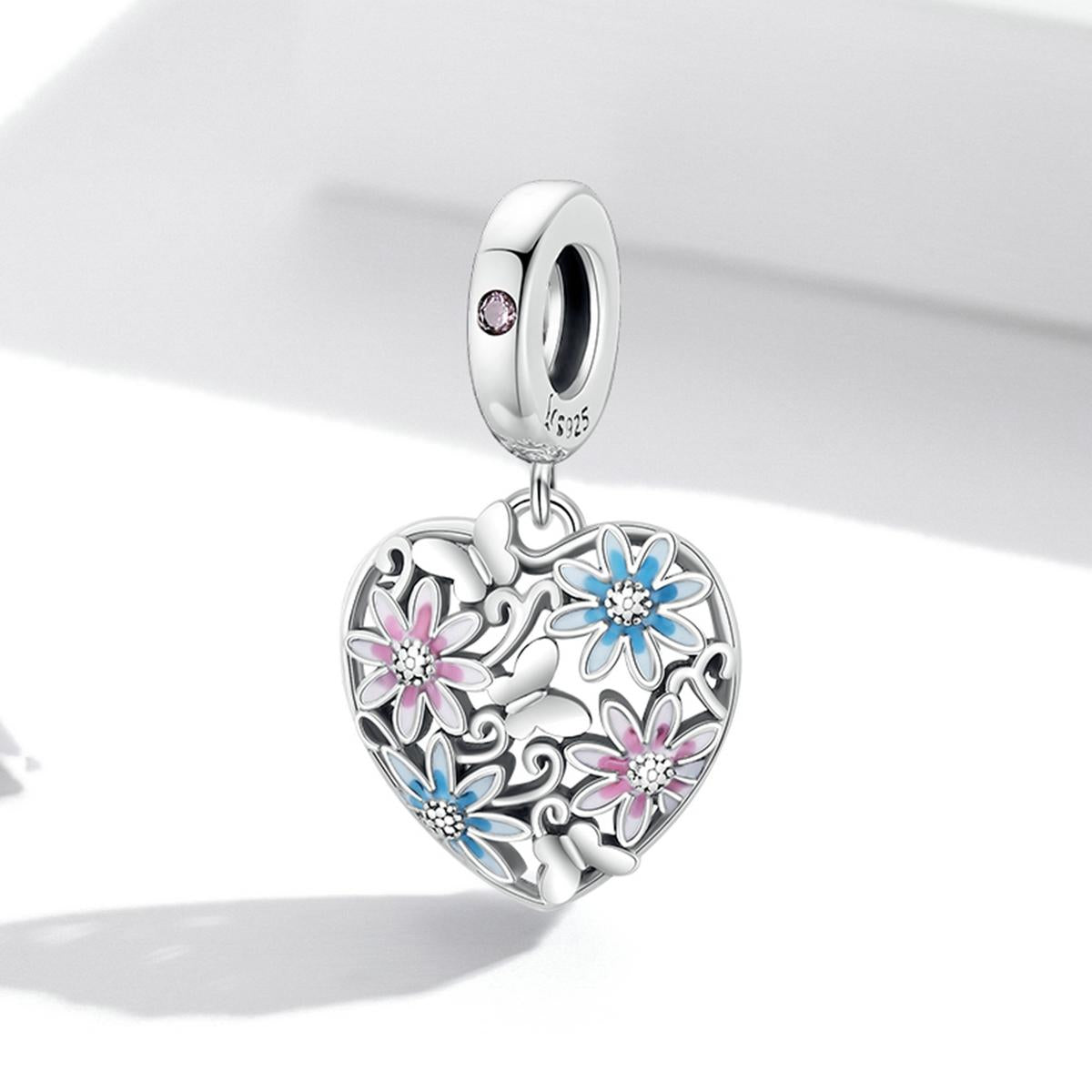925 Sterling Silver Secret Garden Heart Pendant For Diy Bracelets & Necklaces