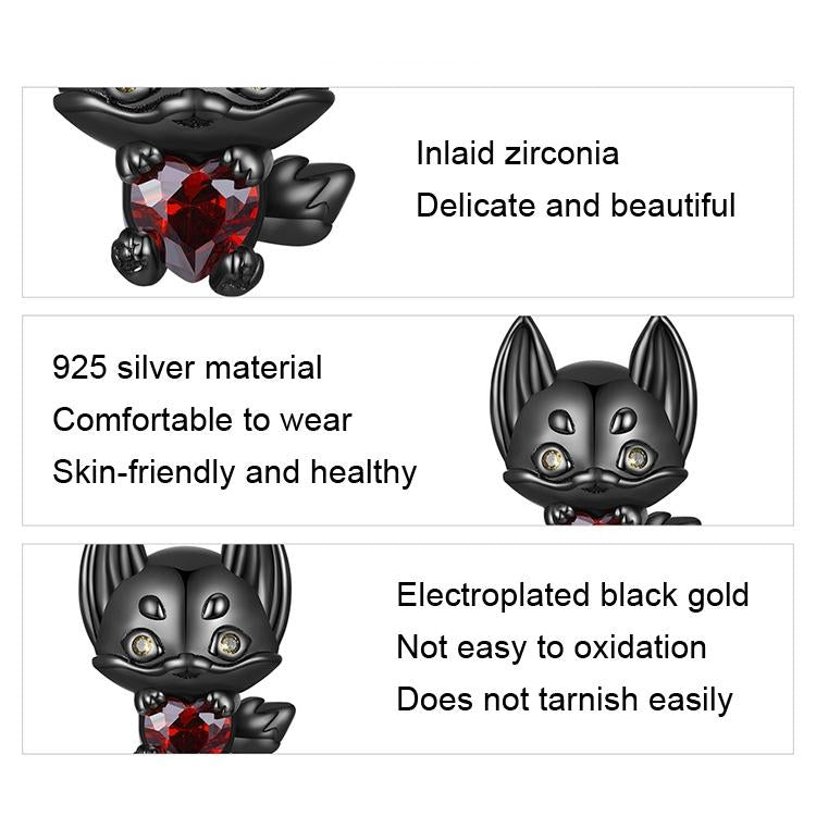 925 Sterling Silver Small Fox Bracelet With Black Gold Plating And Beads