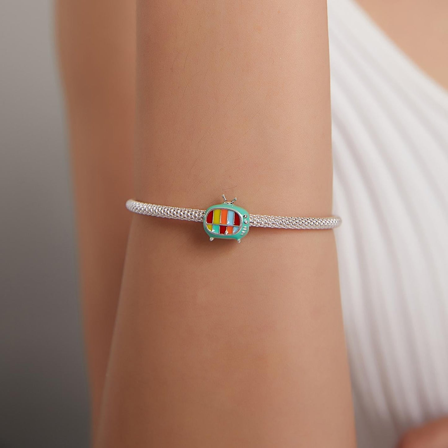 925 Sterling Silver Mini Color Tv Beads For Diy Bracelets & Necklaces