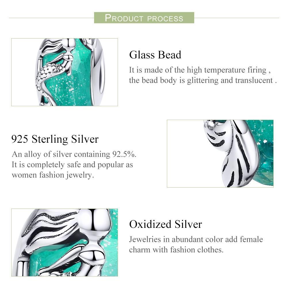 925 Sterling Silver Green Mermaid Glass Bead For Diy Bracelet