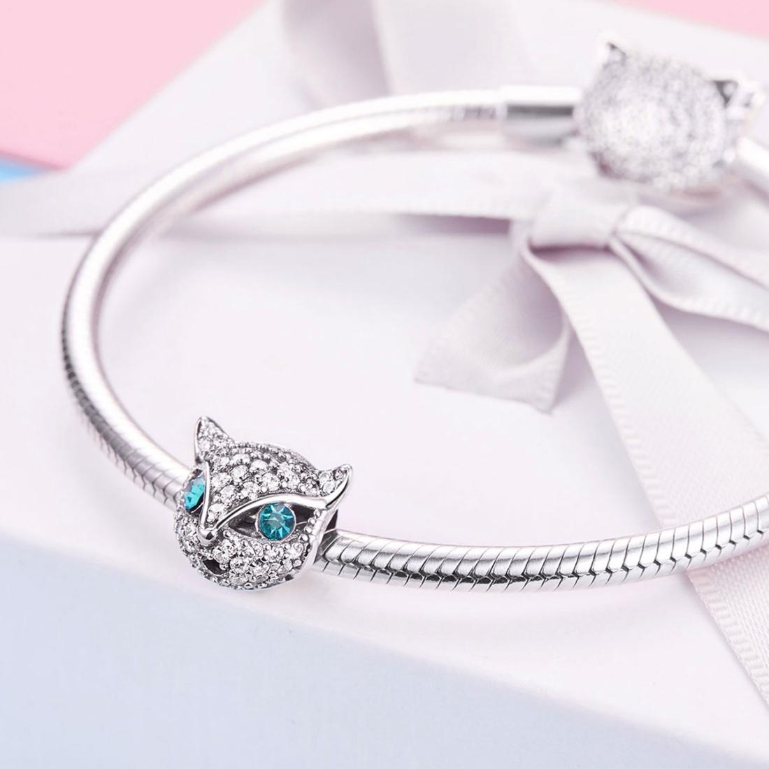 925 Sterling Silver Cat Beaded Bracelet With Diamond Star Beads