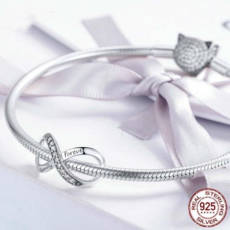 925 Sterling Silver Forever Family Infinity Bracelet