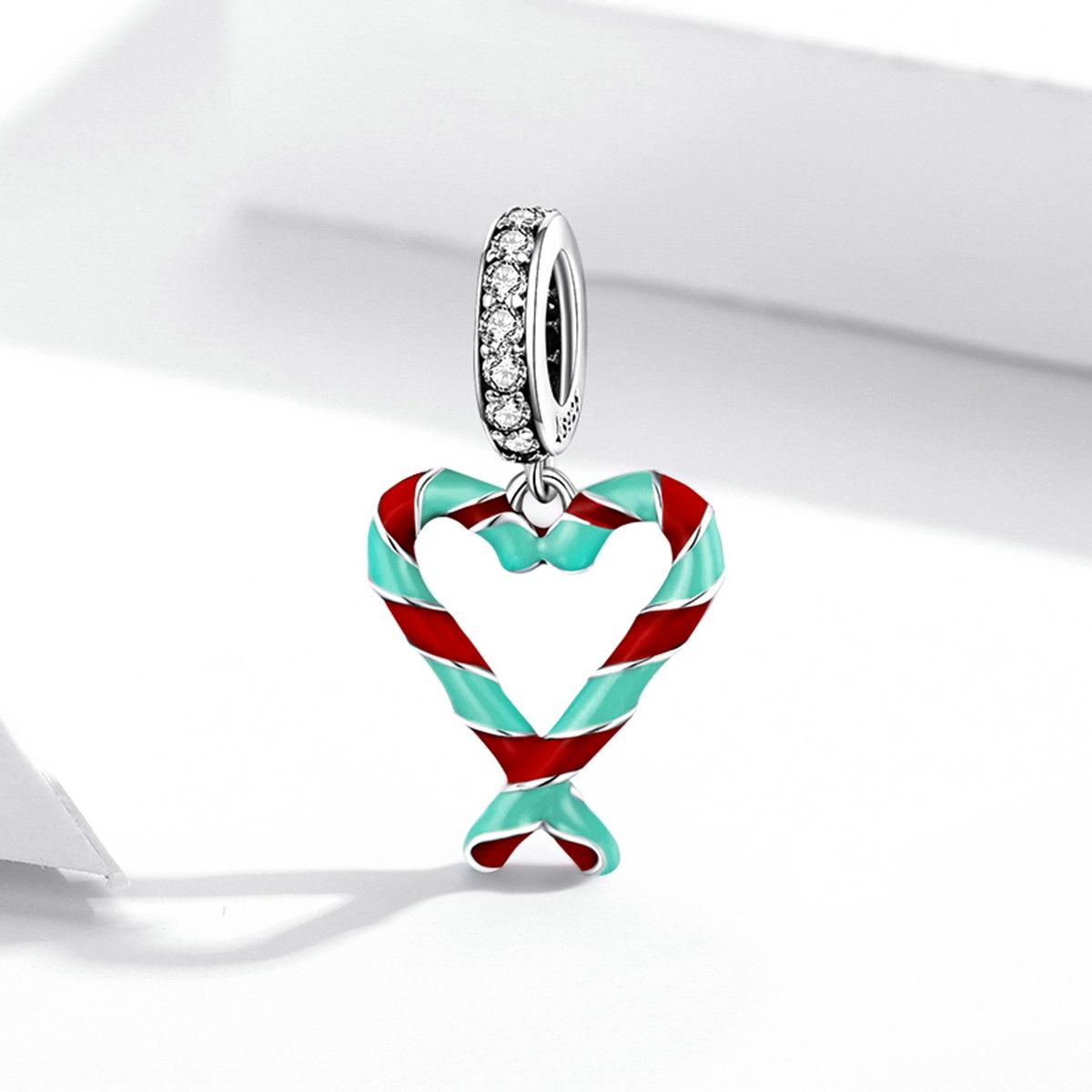 925 Sterling Silver Heart Candy Cane Pendant For Diy Bracelets & Necklaces