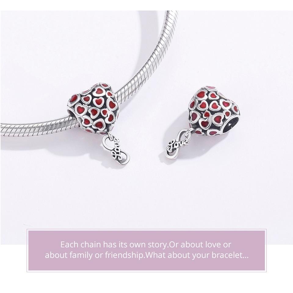 925 Sterling Silver Red Heart Beads For Diy Bracelets & Necklaces