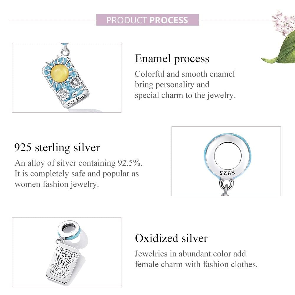 925 Sterling Silver Sun Tarot Pendant For Diy Bracelets & Necklaces