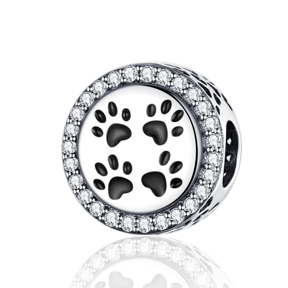 925 Sterling Silver Pet Paw Print Beads For Diy Bracelets & Necklaces