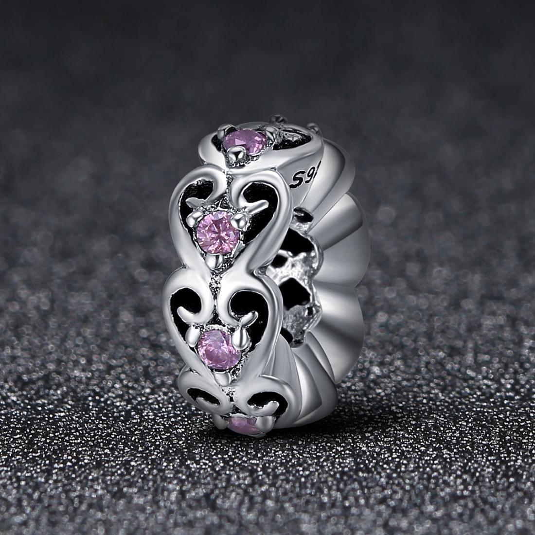 925 Sterling Silver Cat Heart Diamond Bead Bracelet / Necklace Accessory