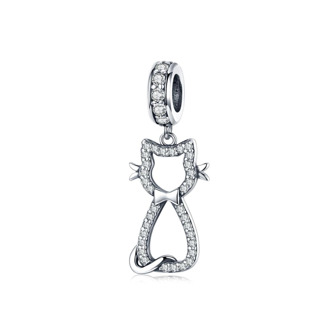 925 Sterling Silver Zircon Cat Pendant For Bracelet Diy Accessory