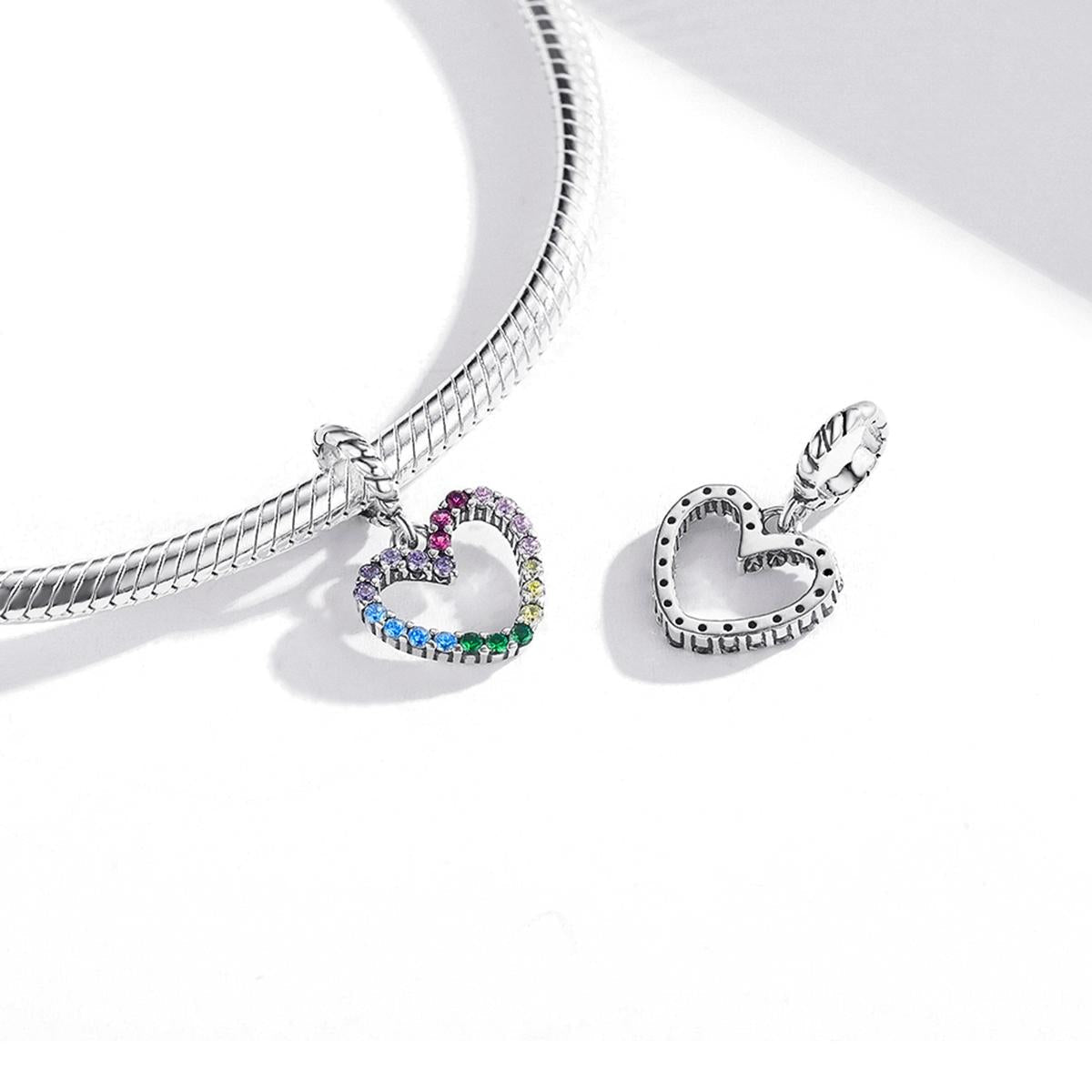 925 Sterling Silver Rainbow Heart Pendant For Diy Bracelets & Necklaces