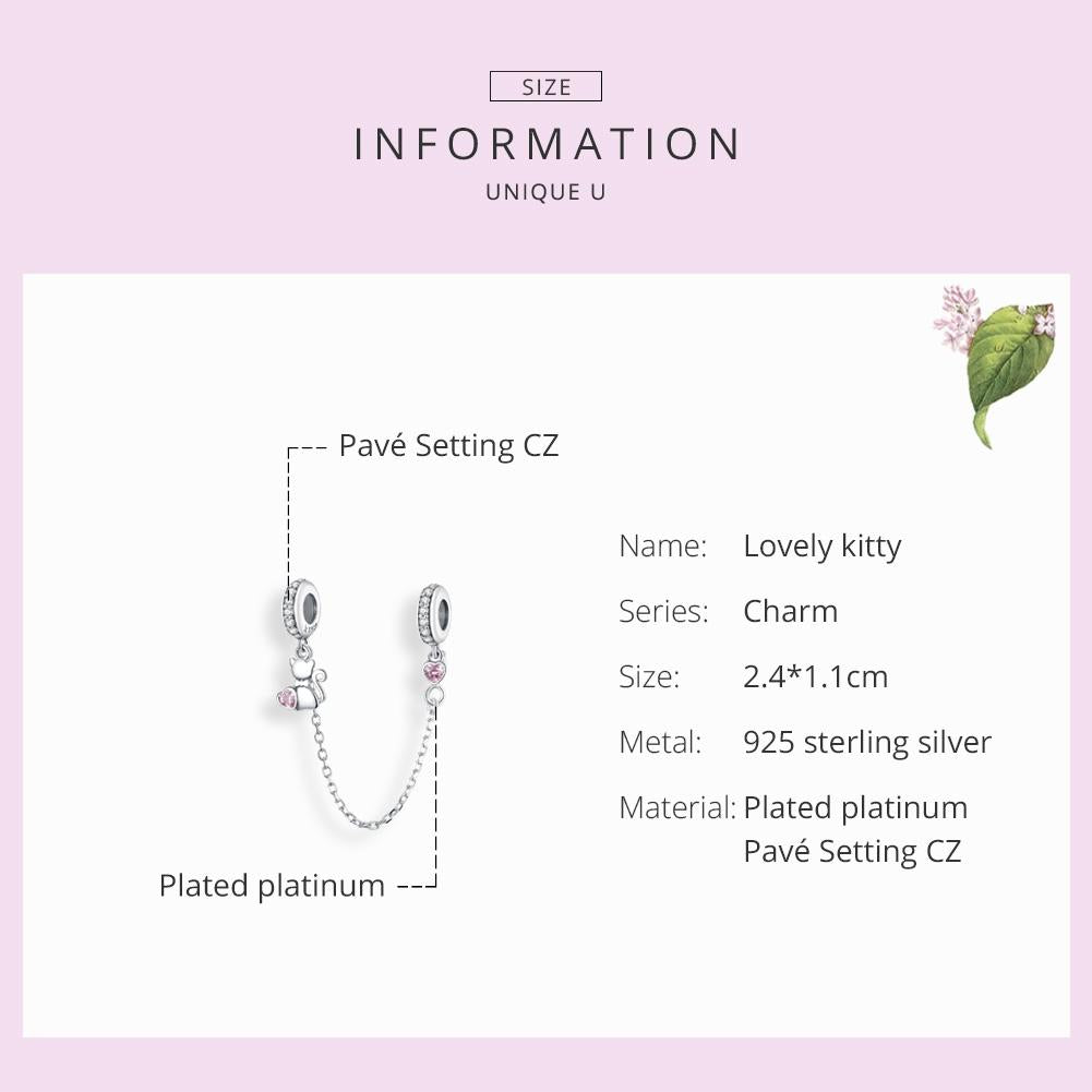 925 Sterling Silver Cat Safety Chain For Diy Bracelets