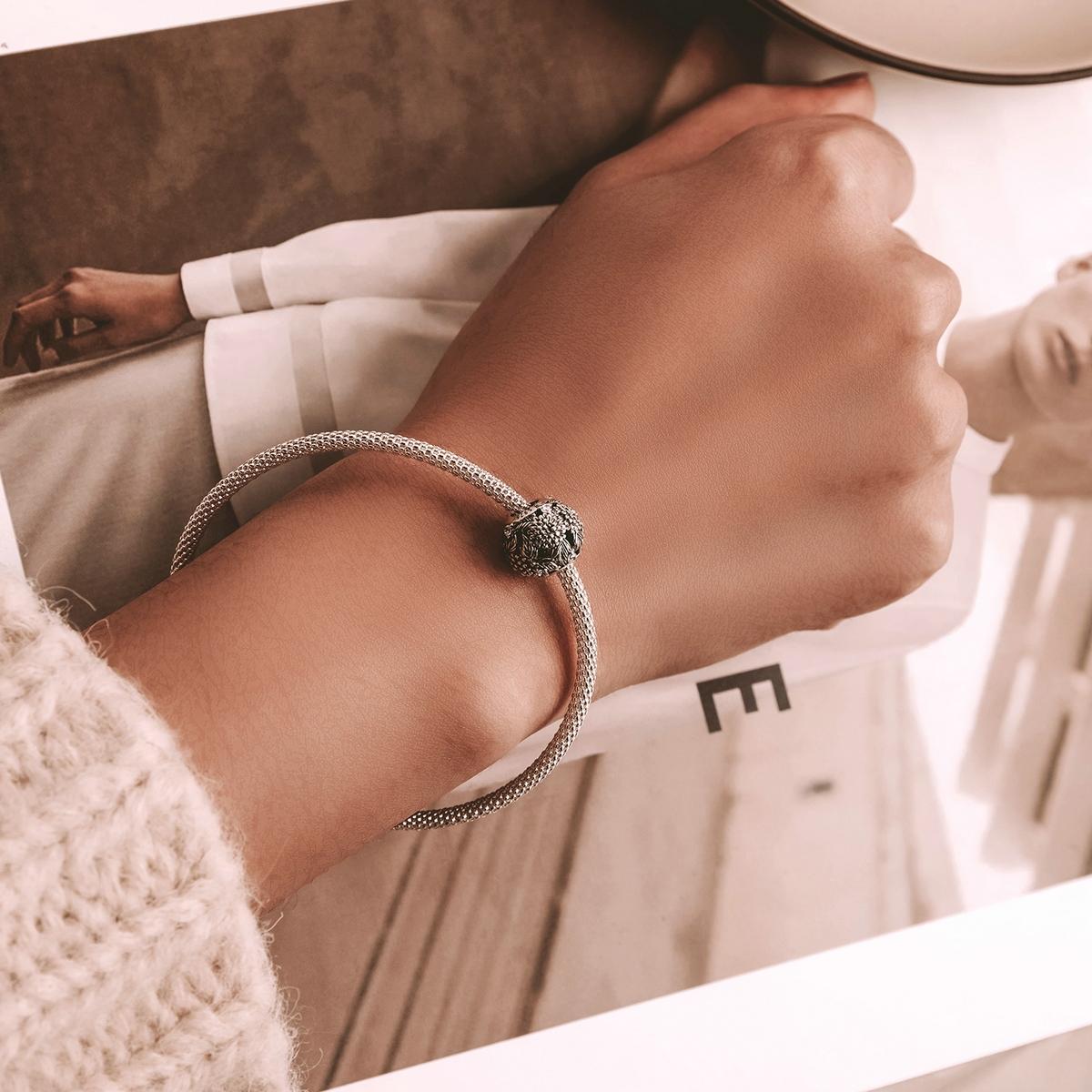 925 Sterling Silver Embossed Flower Beads For Diy Bracelets & Necklaces