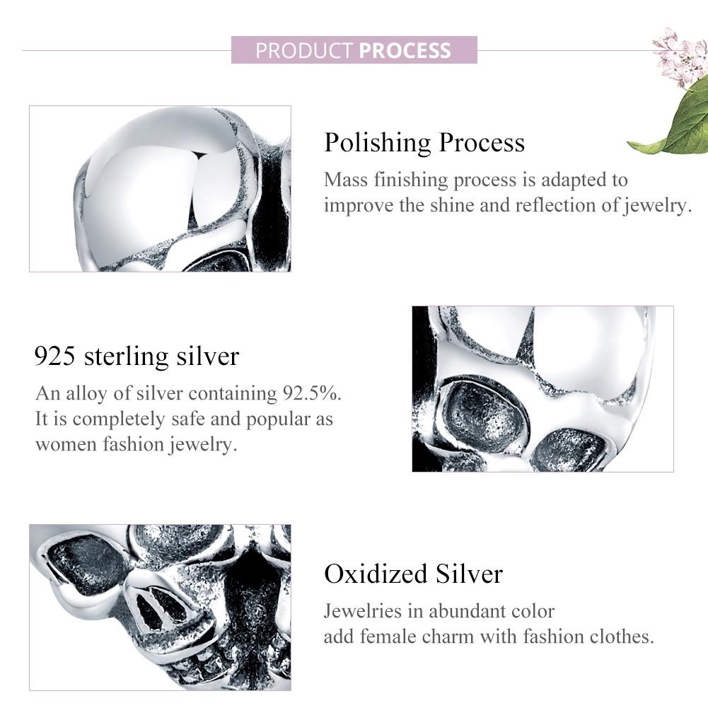925 Sterling Silver Skull Beads For Diy Bracelets & Necklaces