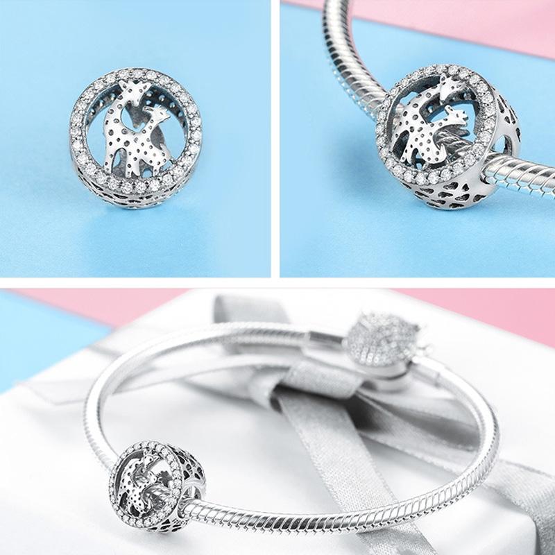 925 Sterling Silver Giraffe Bead Bracelet Accessory