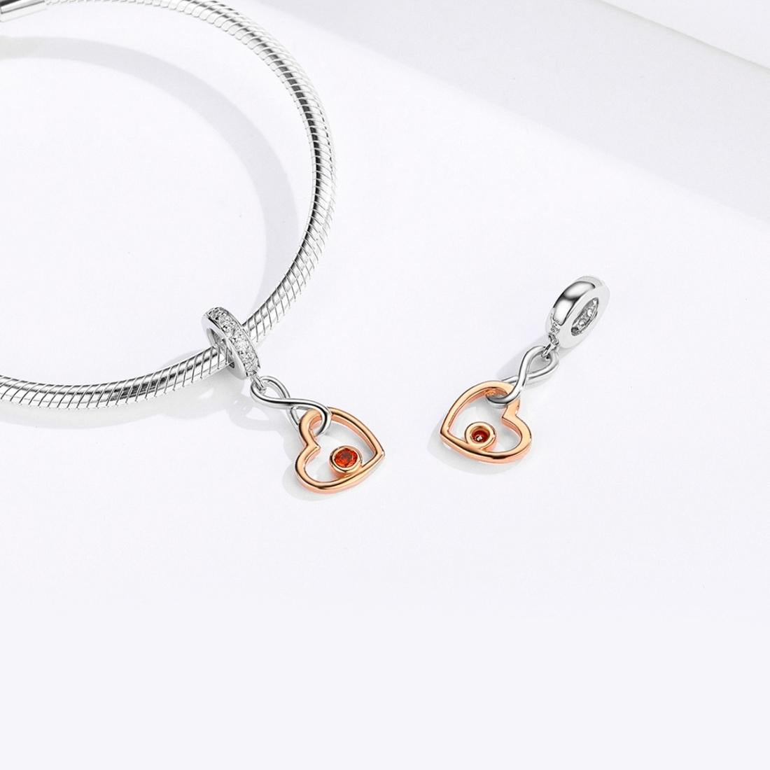 925 Sterling Silver Rose Gold Heart Pendant For Diy Bracelet Or Necklace