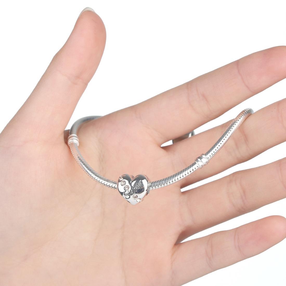 925 Sterling Silver Sister Heart Beads For Diy Bracelets & Necklaces