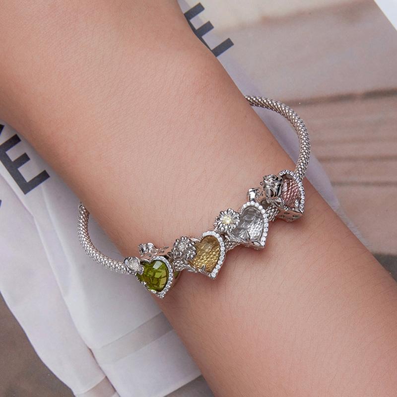 925 Sterling Silver September Birthstone Bracelet With Love Pearl Beads Accents Style - September