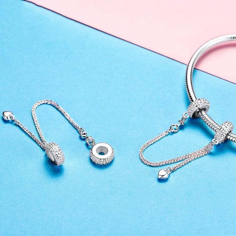 925 Sterling Silver Love Heart Safety Chain Charm For Bracelets