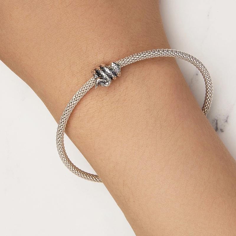 925 Sterling Silver Coiled Snake Pendant For Diy Bracelets