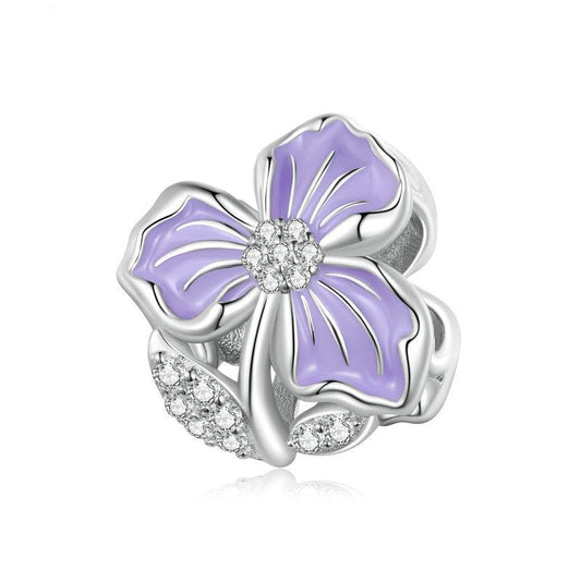 925 Sterling Silver Purple Flower Beads For Diy Bracelets