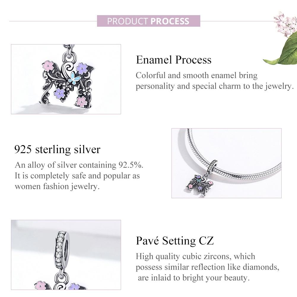 925 Sterling Silver Letter M Pendant For Diy Bracelets & Necklaces