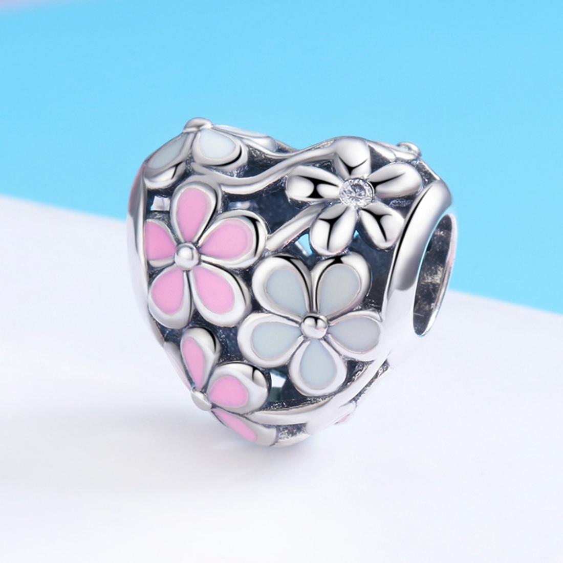 925 Sterling Silver Small Daisy Flower Heart Shaped Beads