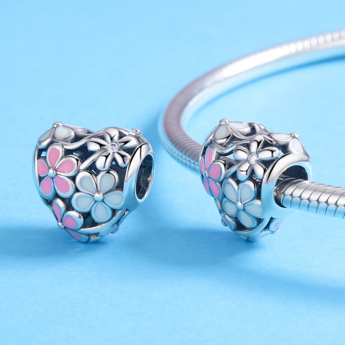 925 Sterling Silver Small Daisy Flower Heart Shaped Beads
