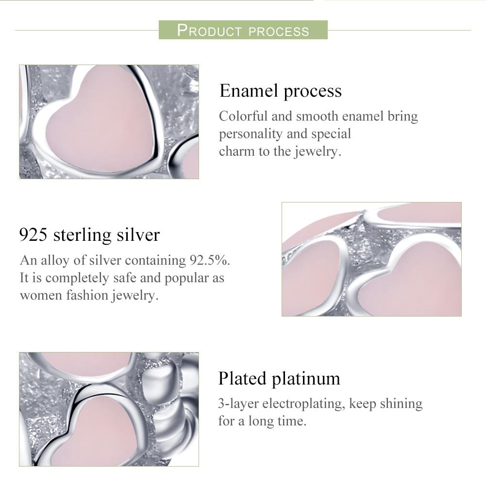 925 Sterling Silver Pure Pink Heart Diamond Beads