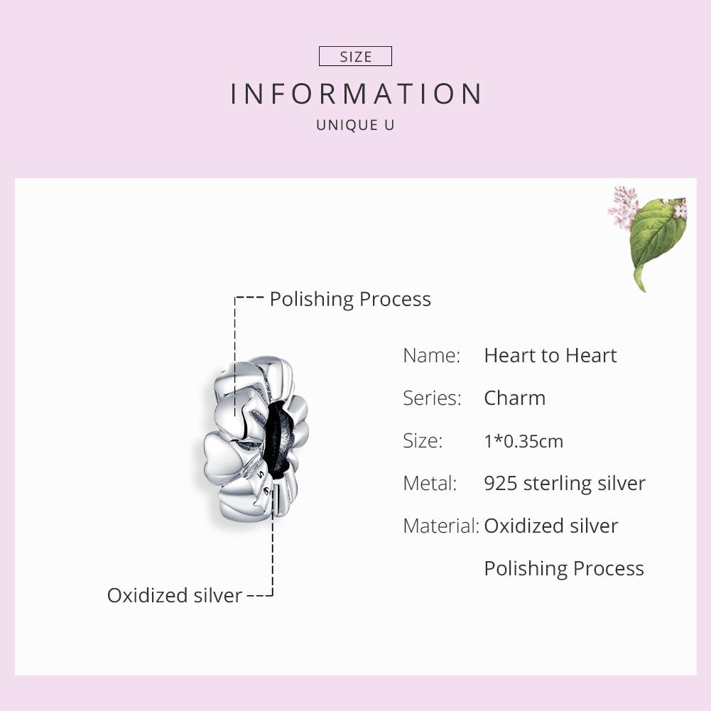 925 Sterling Silver Heart Beads For Diy Bracelets & Necklaces