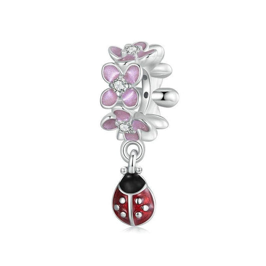 925 Sterling Silver Flower Ladybug Diy Beads Platinum Plated