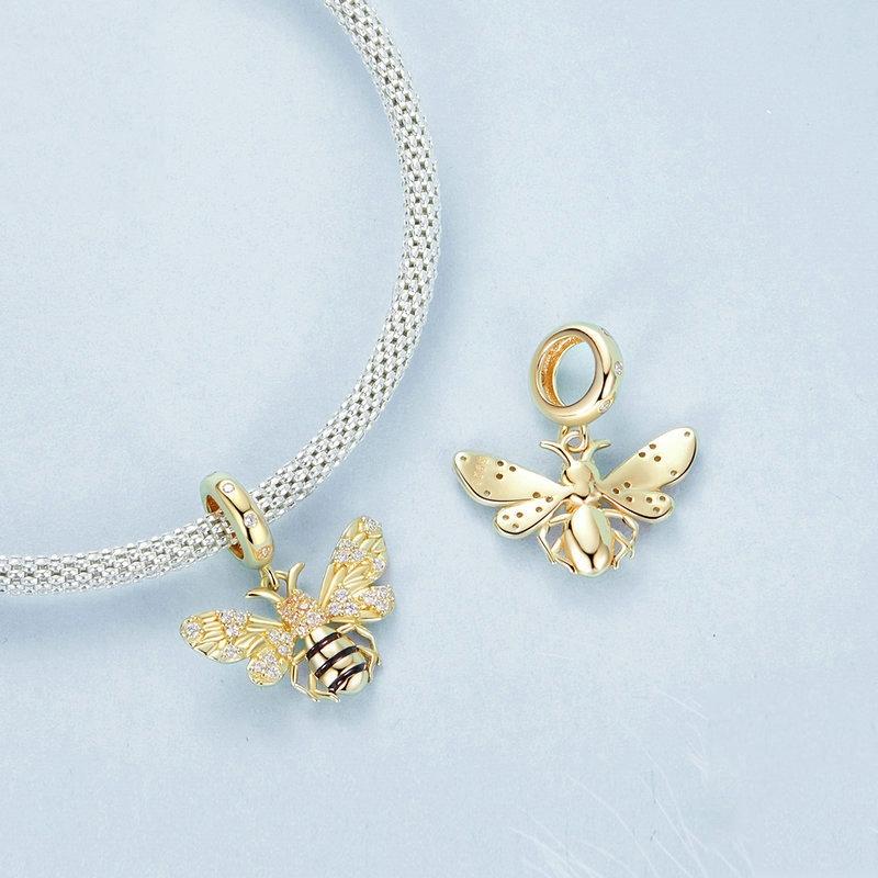 925 Sterling Silver Gold Plated Bee Bracelet Pendant