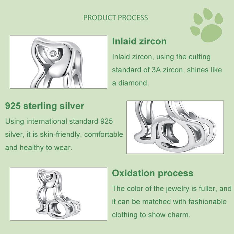 925 Sterling Silver Dog Bead Bracelet Cute & Hollow