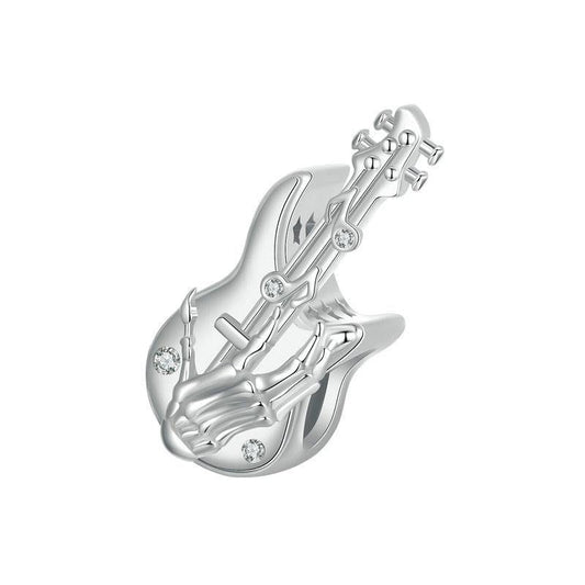 925 Sterling Silver Platinum Plated Skull Bass Pendant