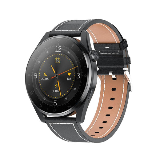 Waterproof Leather Smartwatch With Colour Display - Black