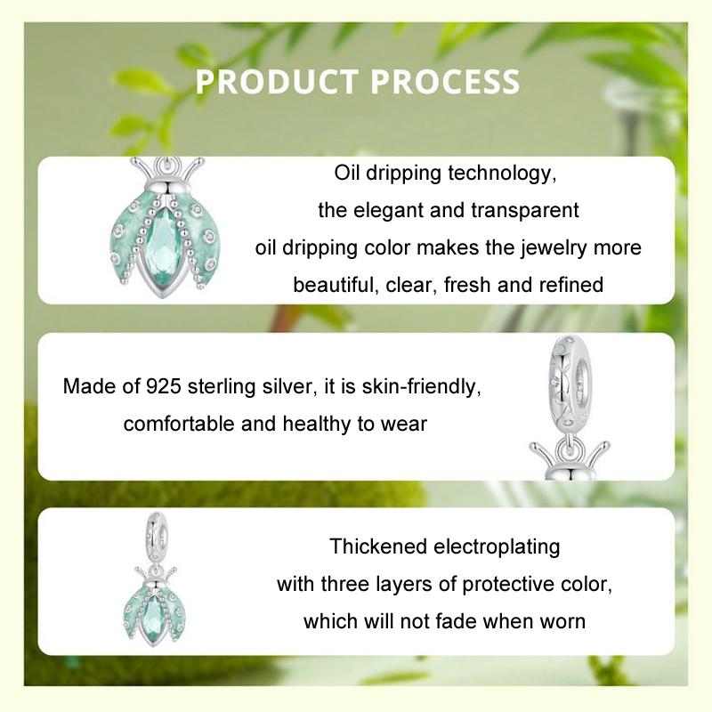 925 Sterling Silver Platinum Plated Ladybug Diy Beads