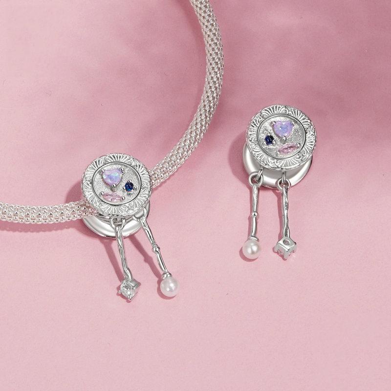 925 Sterling Silver Platinum Plated Tassel Beads Bracelet With