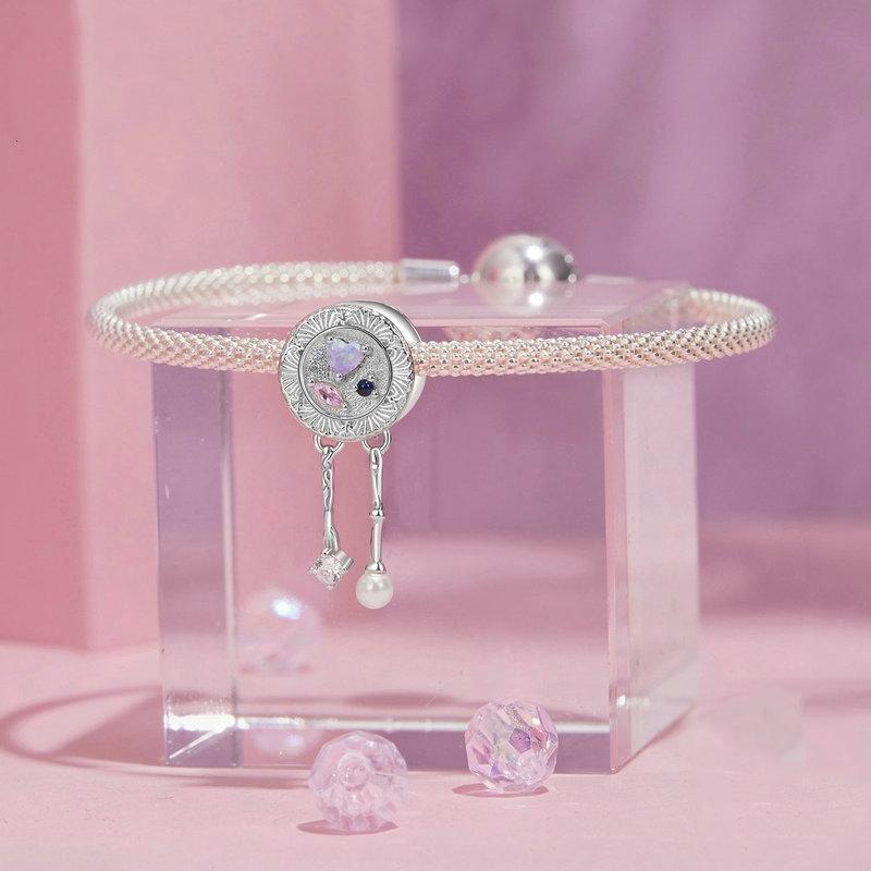 925 Sterling Silver Platinum Plated Tassel Beads Bracelet With