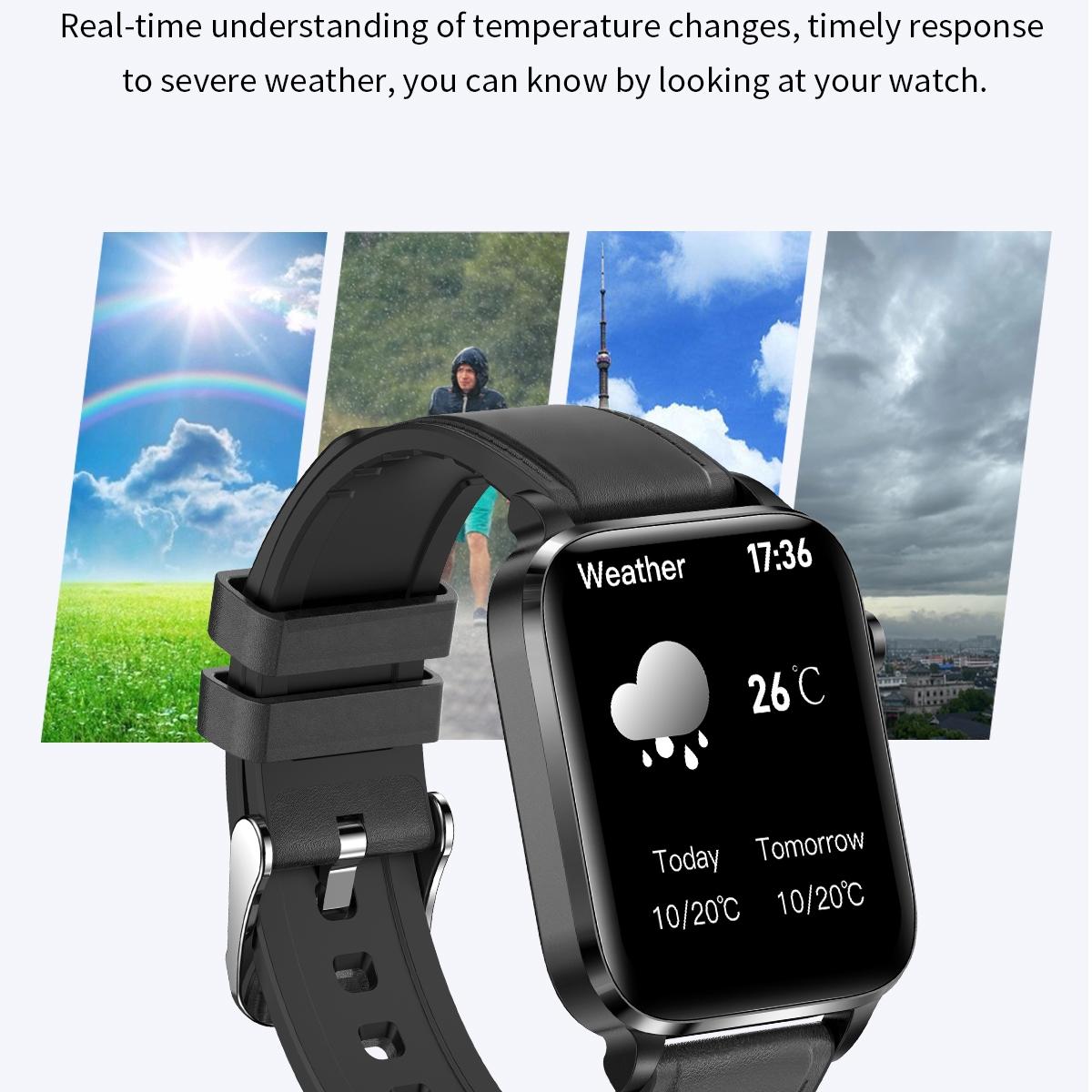 1.7 Inch Hd Square Screen Tpu Strap Smart Watch Supports Body Temperature Monitoring / Blood Oxygen Monitoring - Black