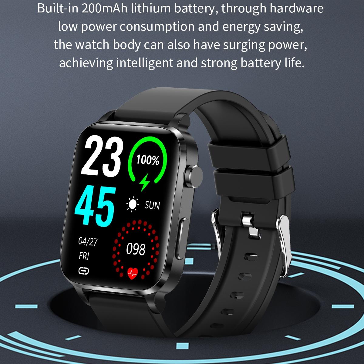 1.7 Inch Hd Square Screen Tpu Strap Smart Watch Supports Body Temperature Monitoring / Blood Oxygen Monitoring - Black