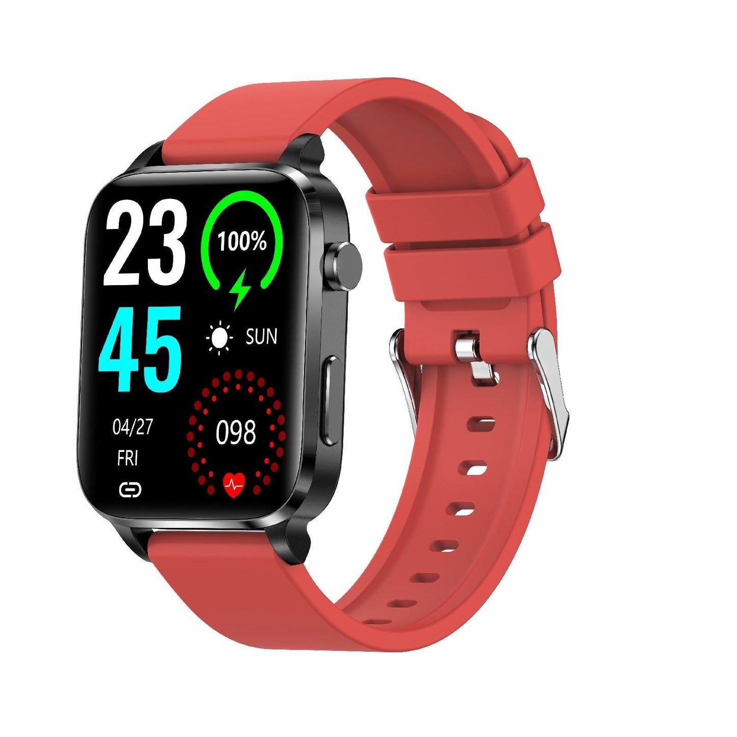 1.7 Inch Hd Square Screen Tpu Strap Smart Watch Supports Body Temperature Monitoring / Blood Oxygen Monitoring - Black
