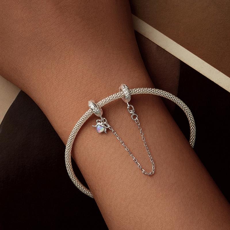 925 Sterling Silver Platinum Opal Bow Safety Chain