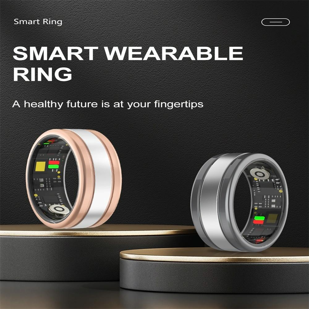 Smart Ring With Heart Rate Blood Oxygen Sleep & Sports Modes - R18 Size 8 - Black