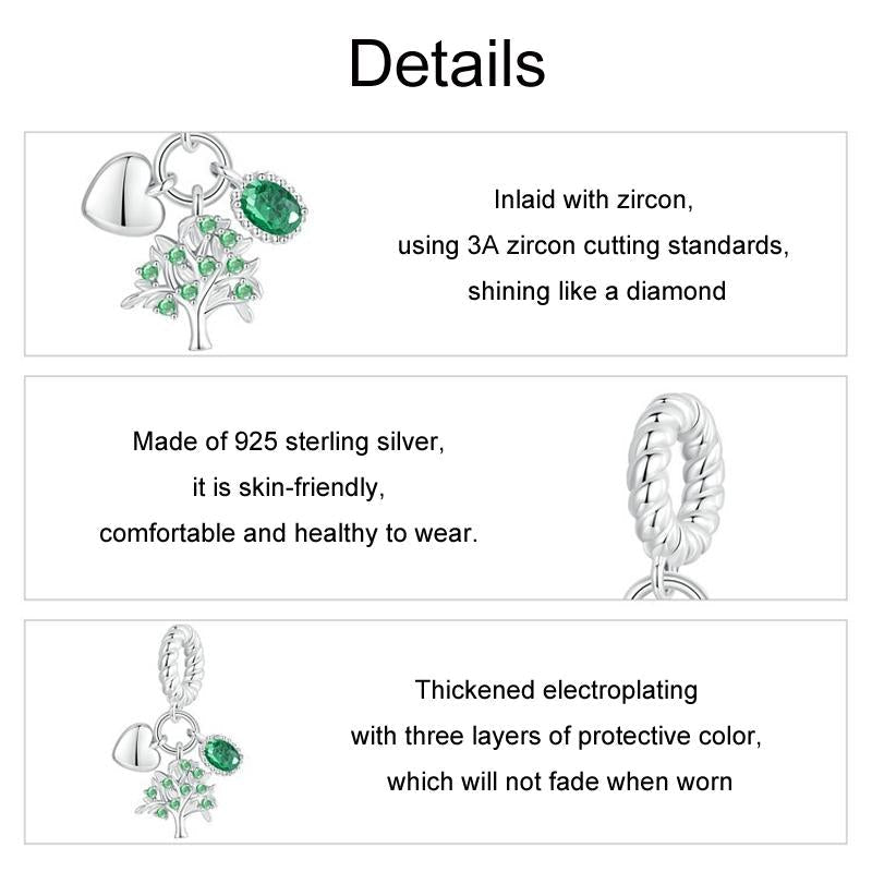 925 Sterling Silver Platinum Plated Zircon Tree Of Life Pendant